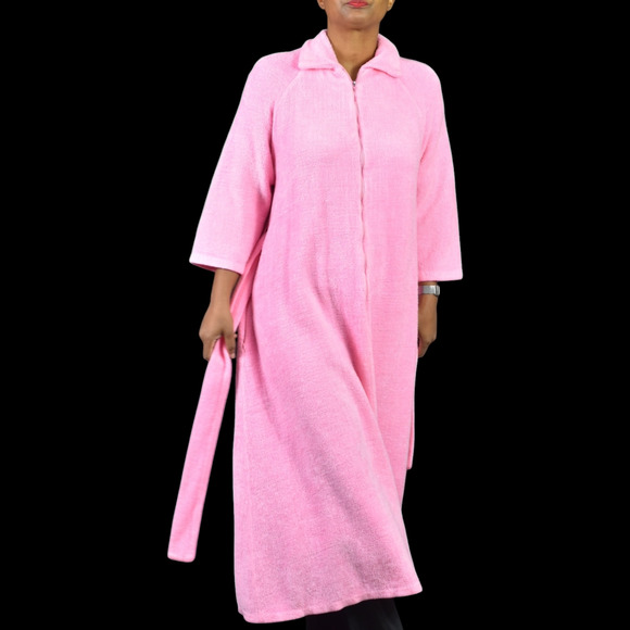 Vintage Sears Fleece Robe Pink Home Housecoat Pile Furry Long Loungewear Small - Picture 9 of 16